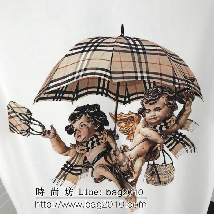 BURBERRY巴寶莉 19ss早春新款 經典格紋 丘比特印花圖案 純棉白色短袖 男女同款 ydi1788